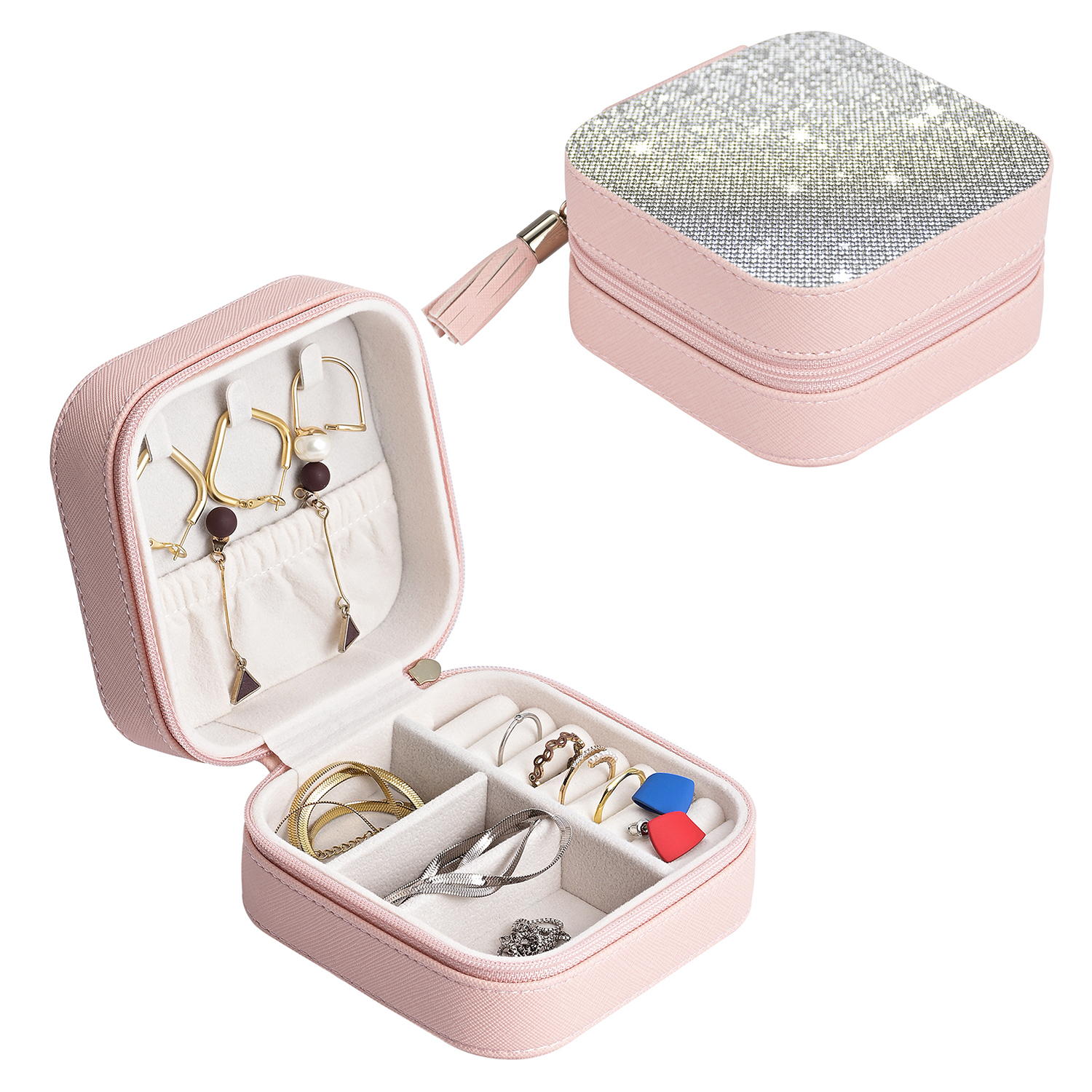 Leather & Tassel Delicate Pink Shimmer Nice Jewelry Box